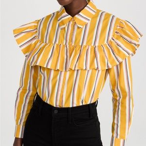 Clare V. Charlotte Blouse in Marigold Multi Awning Pinstripe NWT